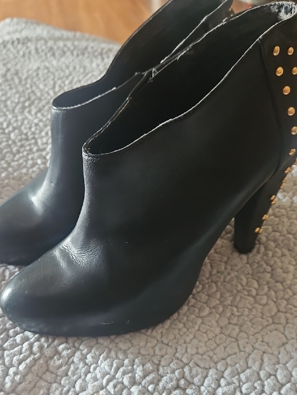 Black Women's Ankle Booties with Gold Stud Heel